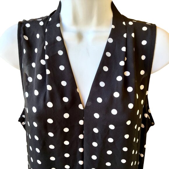 Vince Camuto Sleeveless Top Black & White Polka Dot Dropped Tail - Picture 5 of 12